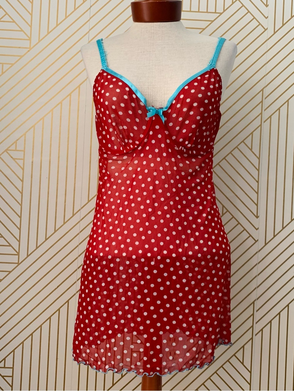 Cacique Y2K retro red Polka dot chemise blue trim farmers daughter coastal 18/20